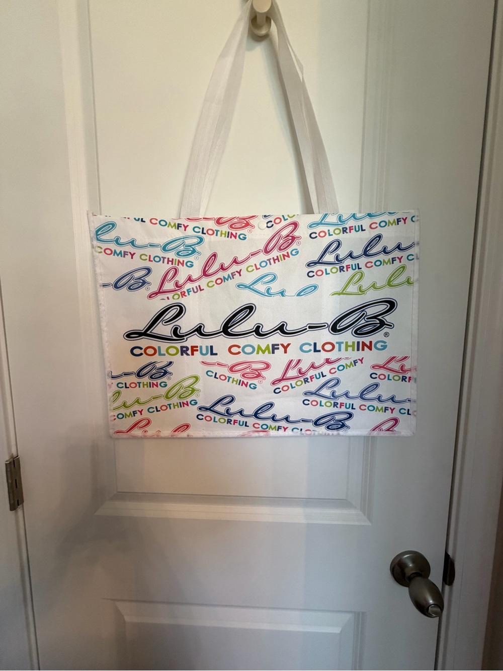 Lulu's White Tote with Multicolor Logo Print